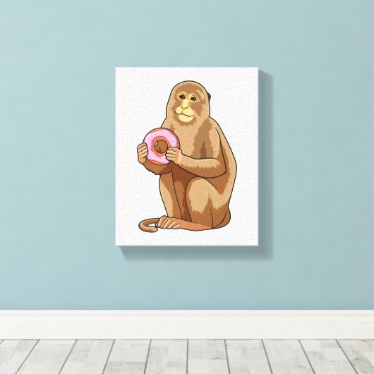 Monkey with Donut Canvas Afdruk (Insitu (Houten vloer))