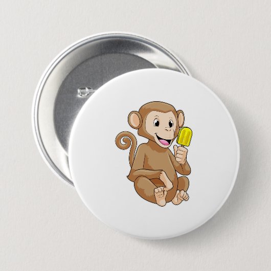 Monkey with Popsicle Ronde Button 7,6 Cm (Voorkant /achterkant)