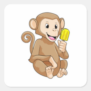 Monkey with Popsicle Vierkante Sticker