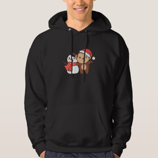 Monkey With Snowman In Winter For Christmas Hoodie (Voorkant)