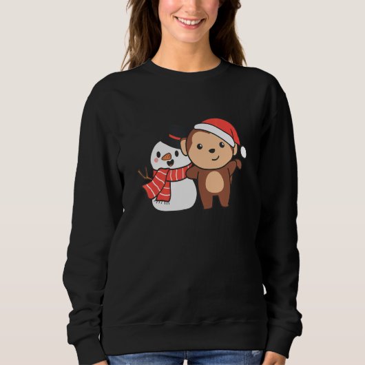 Monkey With Snowman In Winter For Christmas Trui (Voorkant)