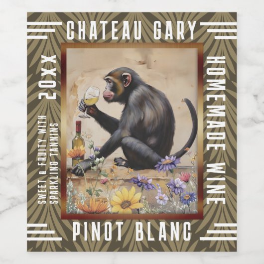 Monkey witte wijnfles gepersonaliseerd Wijn Etiket (Enkel label)