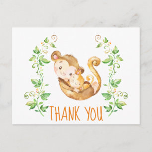 Monkey Zoo Animals Baby shower Dank je wel Briefkaart