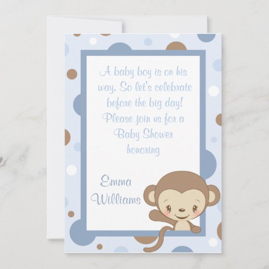 Monkey Zoo Baby shower Invitation-Blue Kaart (Voorkant)