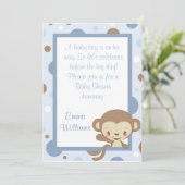 Monkey Zoo Baby shower Invitation-Blue Kaart (Staand voorkant)