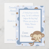 Monkey Zoo Baby shower Invitation-Blue Kaart (Voorkant / Achterkant)