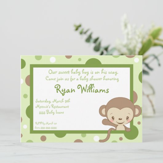 Monkey Zoo Baby shower Invitation-Boy Kaart (Staand voorkant)