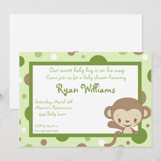 Monkey Zoo Baby shower Invitation-Boy Kaart (Voorkant / Achterkant)