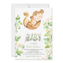 Monkey Zoo Dierengroen Baby shower Uitnodiging