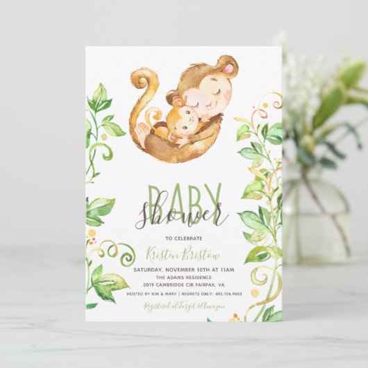 Monkey Zoo Dierengroen Baby shower Uitnodiging (Staand voorkant)