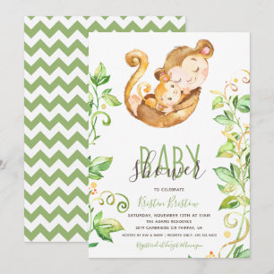 Monkey Zoo Dierengroen Baby shower Uitnodiging