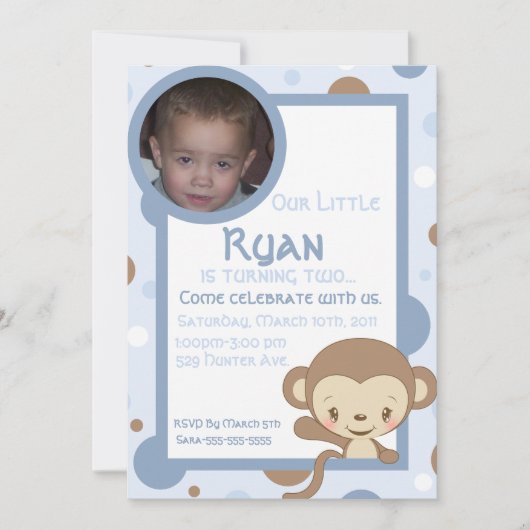 Monkey Zoo Foto Birthday Invitation-Boy Kaart (Voorkant)