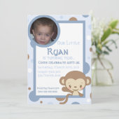 Monkey Zoo Foto Birthday Invitation-Boy Kaart (Staand voorkant)