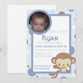 Monkey Zoo Foto Birthday Invitation-Boy Kaart (Voorkant / Achterkant)