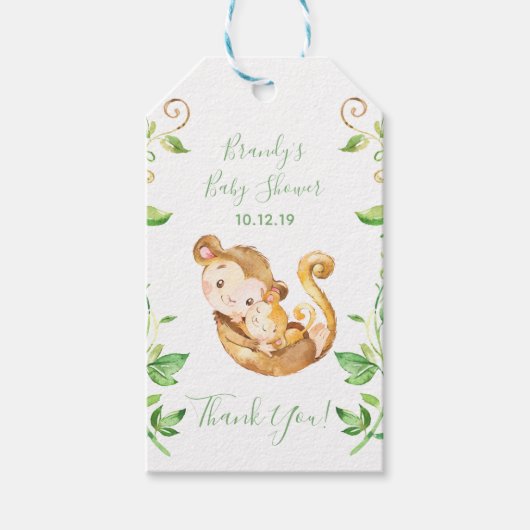 Monkey Zoo Oerwoud Baby shower Dank u Cadeaulabel (Voorkant)