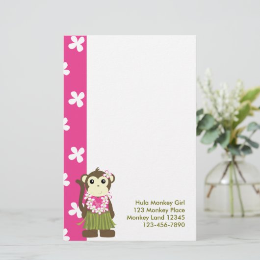 Monkeybloemen2, vriendinnetje, Hula Monkey Gir... Briefpapier (Staand voorkant)