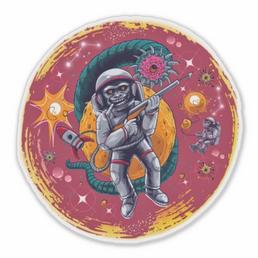 Monkeying Around In Space Stickers Retro Fun (Voorkant)