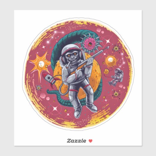 Monkeying Around In Space Stickers Retro Fun (Vel)