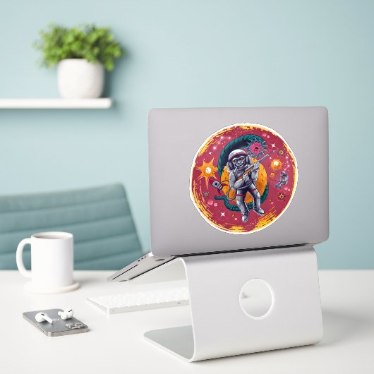 Monkeying Around In Space Stickers Retro Fun (Laptop op bureau)
