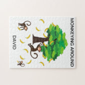 "Monkeying Around" puzzel voor kinderen met naam. (Horizontaal)