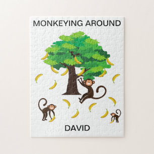 "Monkeying Around" puzzel voor kinderen met naam. Legpuzzel