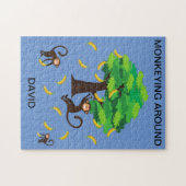 "Monkeying Around" puzzel voor kinderen met naam. Legpuzzel (Horizontaal)