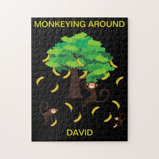 "Monkeying Around" puzzel voor kinderen met naam. Legpuzzel (Verticaal)