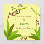 Monkeying rond gele feestuitnodiging kaart (Voorkant / Achterkant)