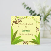Monkeying rond gele feestuitnodiging kaart (Staand voorkant)