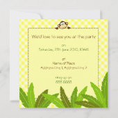 Monkeying rond gele feestuitnodiging kaart (Achterkant)