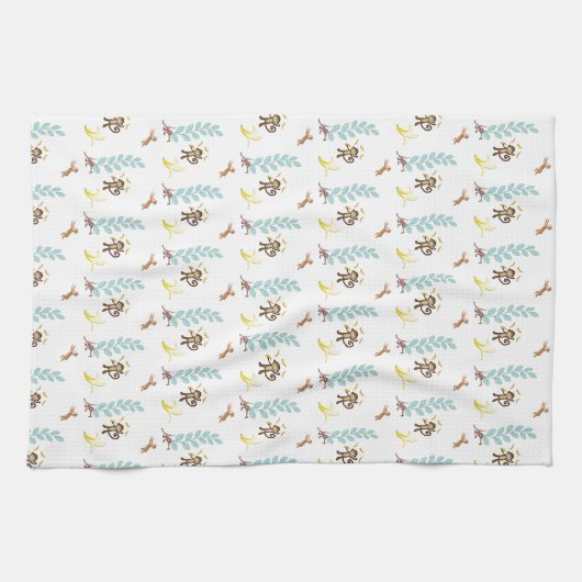 Monkeys Bananas Leaves Kitchen Hand Towel Theedoek (Horizontaal)