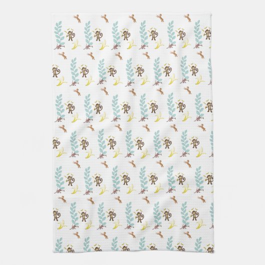 Monkeys Bananas Leaves Kitchen Hand Towel Theedoek (Verticaal)