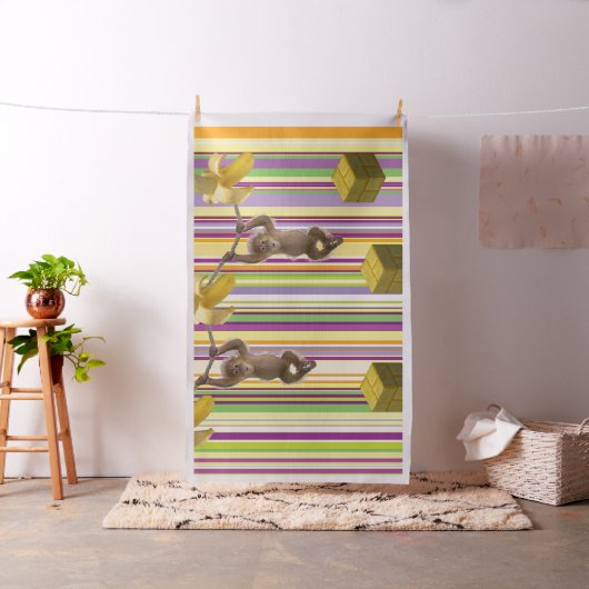 Monkeys Bananas Stripe Colorful Fabric Stof (Voorbeeld)