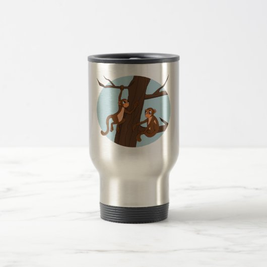 Monkeys climbing the tree cartoon travel mug reisbeker (Center)