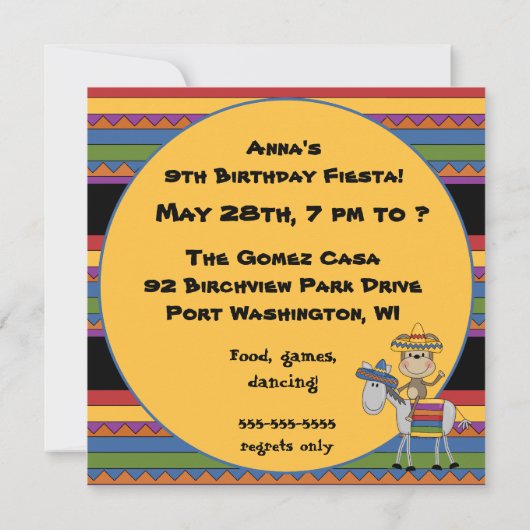 Monkeys Fiesta Gepersonaliseerd Birthday uitnodigi Kaart (Achterkant)