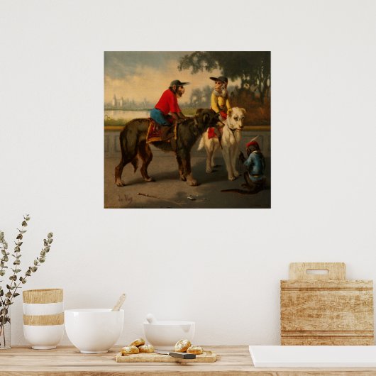 Monkeys Riding Dogs Poster (Keuken)