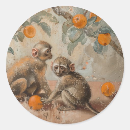 Monkeys - Ronde Stickers voor Stationery (Voorkant)