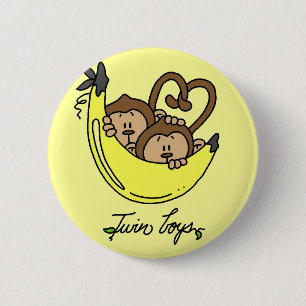 Monkeys Twin Boys Tshirts en cadeaus Ronde Button 5,7 Cm