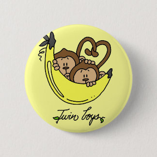 Monkeys Twin Boys Tshirts en cadeaus Ronde Button 5,7 Cm