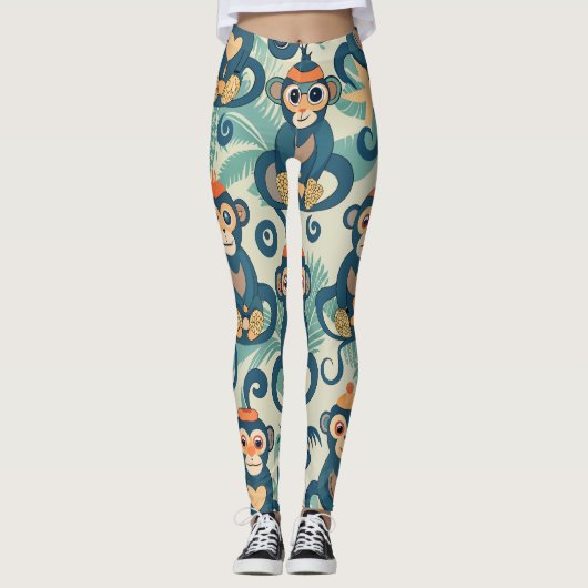 Monkeys Waterverf Aangepast patroon Leggings (Voorkant)