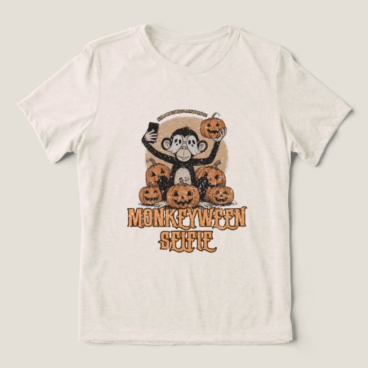 Monkeyween Selfie – Vintage Halloween  Tri-Blend Shirt (Design voorkant)