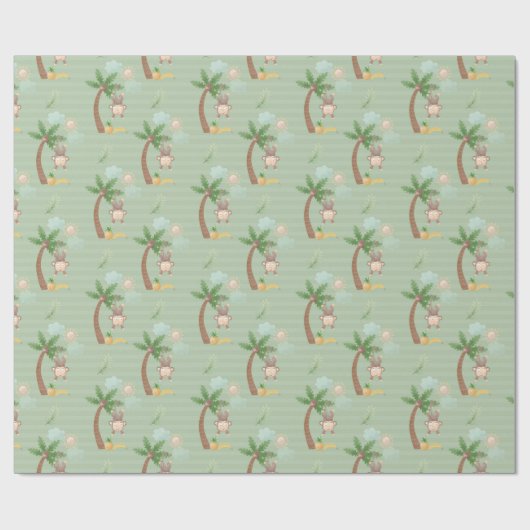 Monkies in Bomen Groen Tan Kinder Cadeaupapier (Vlak)