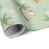 Monkies in Bomen Groen Tan Kinder Cadeaupapier (Rol Hoek)