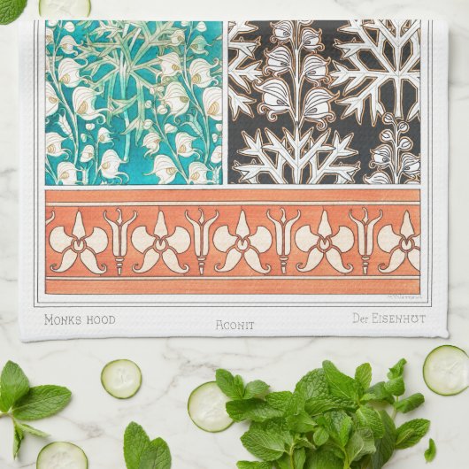 Monkshood wolfsbane plant art nouveau verneuil theedoek (Gevouwen)