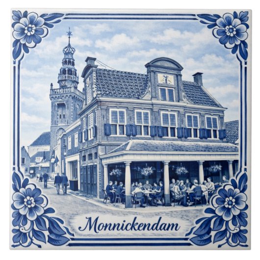 Monnickendam Delft Blue style ceramic tile Tegeltje (Voorkant)