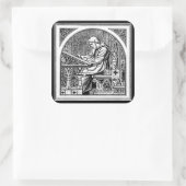 Monnik bij middeleeuwse schrijftafel vierkante sticker (Tas)