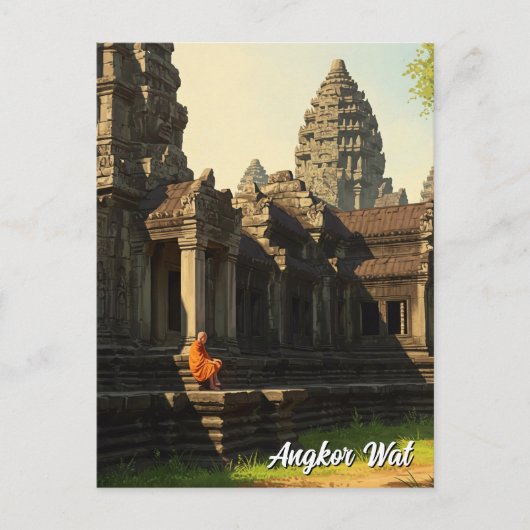 Monnik in Angkor Wat Cambodja Briefkaart (Voorkant)