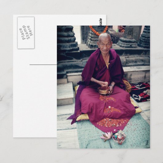 Monnik in het Bodh Gaya Briefkaart (Voorkant / Achterkant)