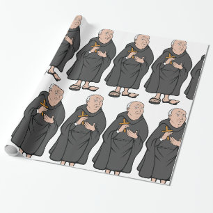 Monnik met kruis in gewaad Middeleeuwse religie Cadeaupapier