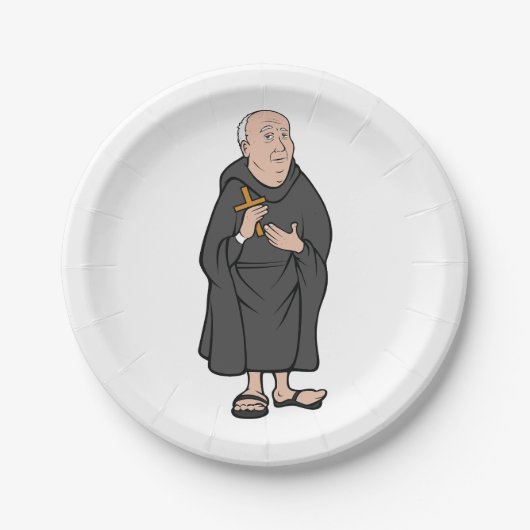 Monnik met kruis in middeleeuwse religieuze mantel papieren bordje (Voorkant)